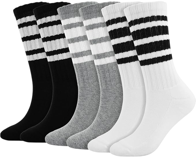 Striped Crew Socks Women, Black, White, Grey